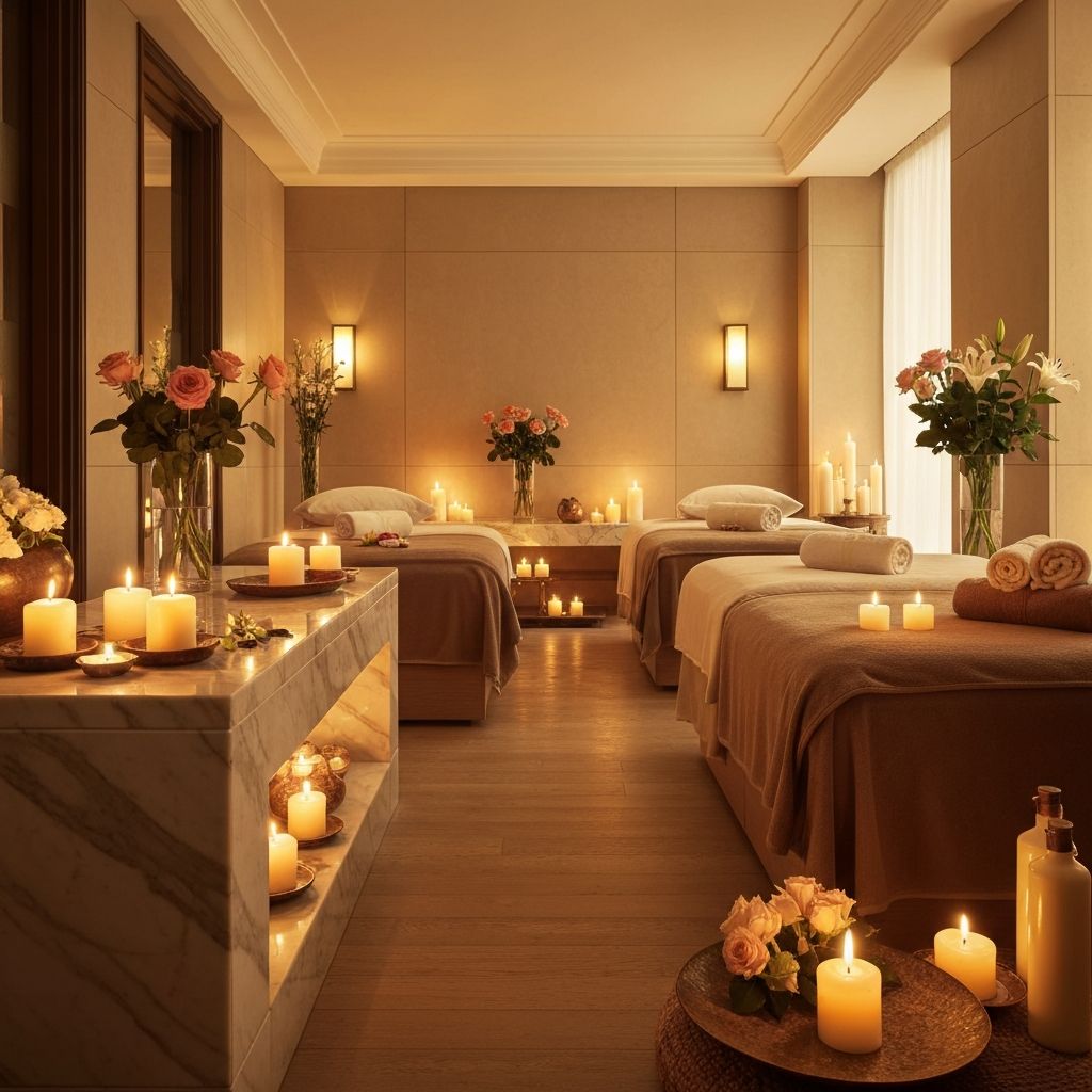 Luxury spa interior with soft lighting and relaxing ambiance